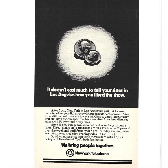 Vintage New York Telephone Advertisement Print 1970s Coins - Picture 1 of 2